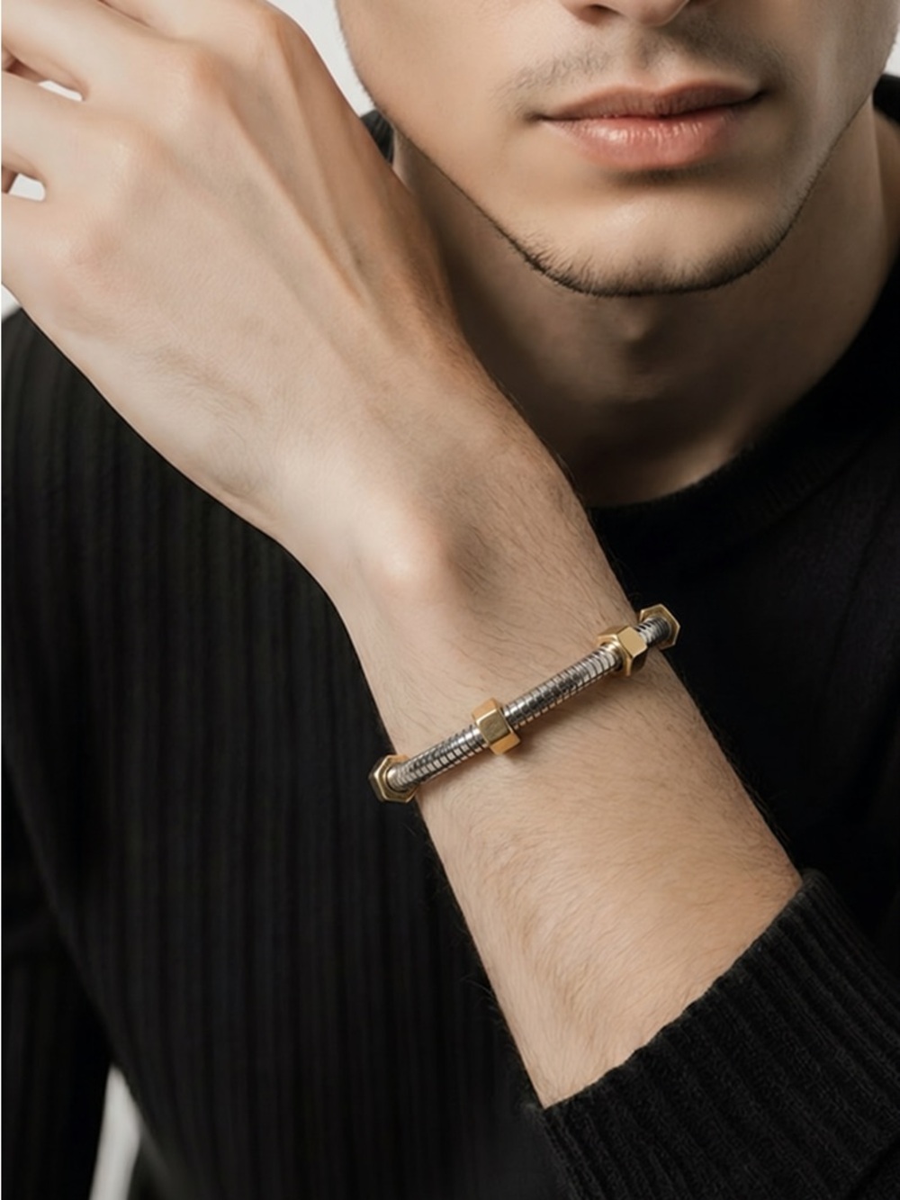 Unisex Two-Tone Hex Nut Bracelet Stainless steel 18k gold plated